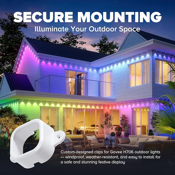 100Pcs Light Clips for Govee H706, Mounting Brackets Compatible with Govee Pro Permanent Outdoor Lights Extension, 200pcs Screws Secure Installation