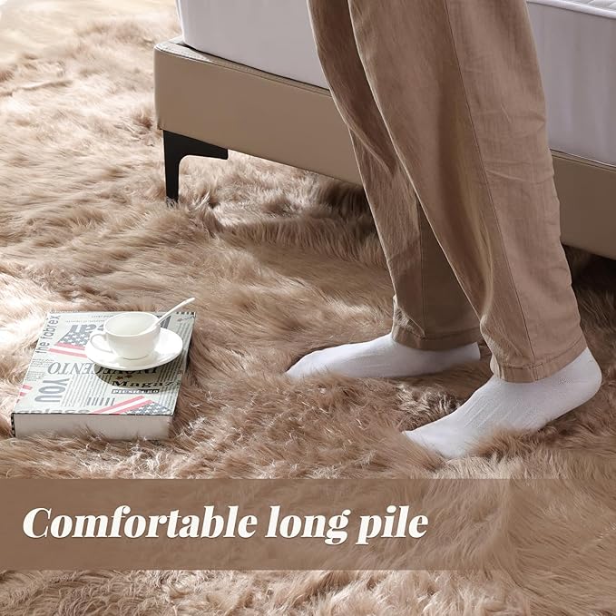 ORINOVA Beige 3ft Round Fluffy Shaggy Rug Washable Soft Area Rug for Living Room Bedroom Cute Room Decor Circle Nursery Rug Faux Fur Carpet