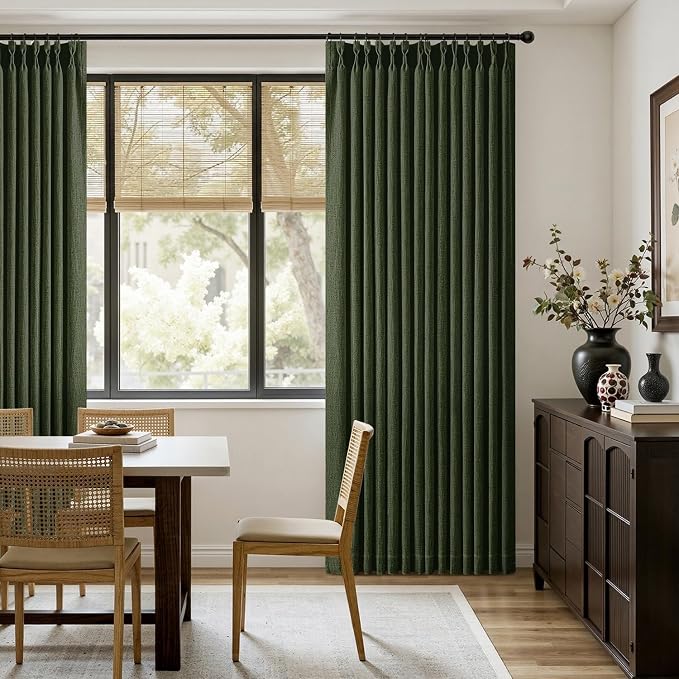 MIULEE Pinch Pleated Thick Linen Curtains 102 Inches Long 2 Panels for Living Room Bedroom, Linen Textured Drapes Pleat Back Tab Memory Trained Light Filtering Boho Loden Window Curtains with Hooks