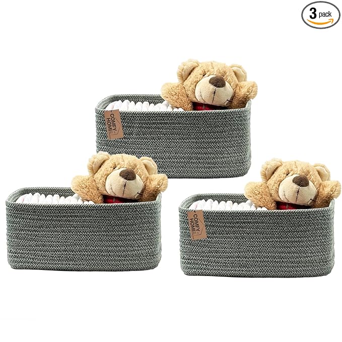 COMFY-HOMI 13" x 8.5" x 5.1"Storage Baskets for Organizing | Cotton Rope Woven Basket | Toy Storage Bin Box | Basket for Shelves, Closet Organizer Bin, Decorative Closet Shelf, 3 Pack, Green