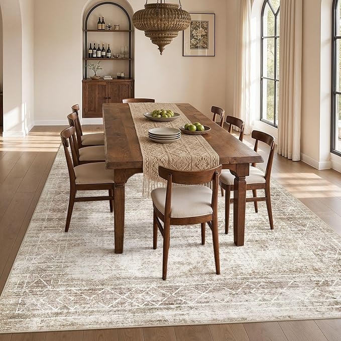 cotiled Washable Area Rugs 9x12 Living Room | Non Slip Backing, Stain Resistant, Pet Friendly, Large Neutral Soft Indoor Carpet For Bedroom, Nursery, Office, Beige/Brown