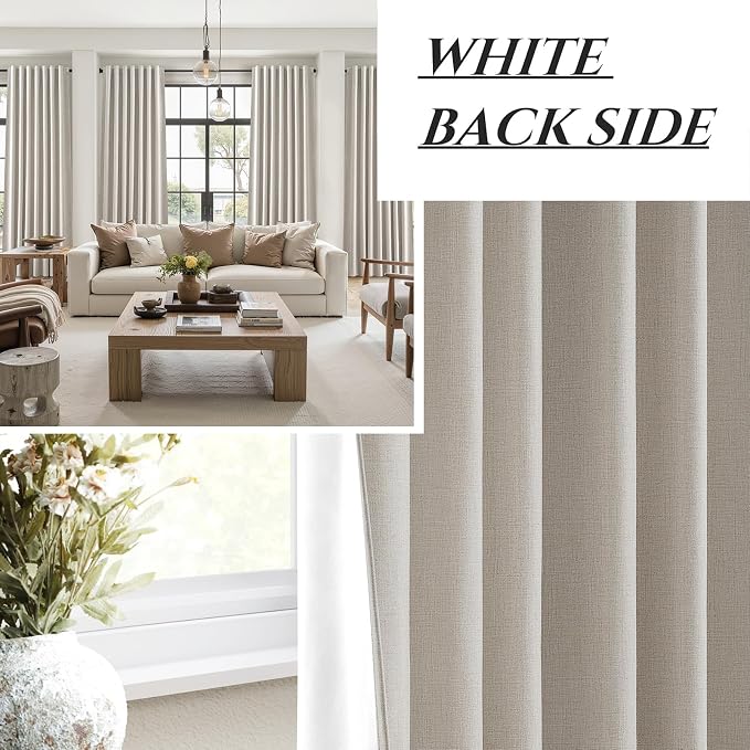 Modern Neutral 88 Inch Blackout Sliding Glass Door Curtains Light and Draft Blocking Curtains & Drapes for Living Room Traverse Ring Top Back Tab Heavy Duty Lined Linen Burg Cottagecore Nursery 2 Pack