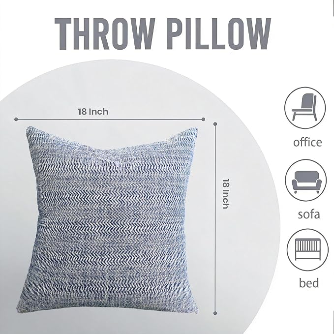 Throw Pillows with Inserts Included, 18x18 Couch Pillows,Throw Pillows for Couch,Blue,2 Pack.