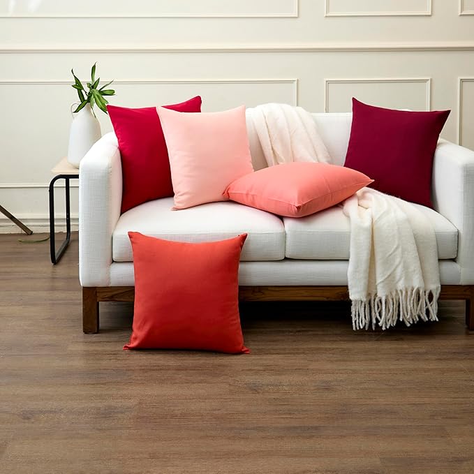 Encasa XO Throw Pillow Covers 12x20 in Set of 2 Deep Red | No Inserts | Cotton Pillow Covers for Living Room, Bed, Sofa, Couch | Decorative Cushion Covers with Improved Zipper