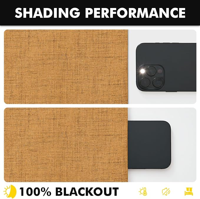 MIULEE 100% Blackout Linen Curtains for Bedroom, Mustard Yellow Solid Luxury Decor Thermal Insulation Room Darkening Drapes for Living Room Back Tab Rod Pocket 42 x 72 Inches, 2 Panels