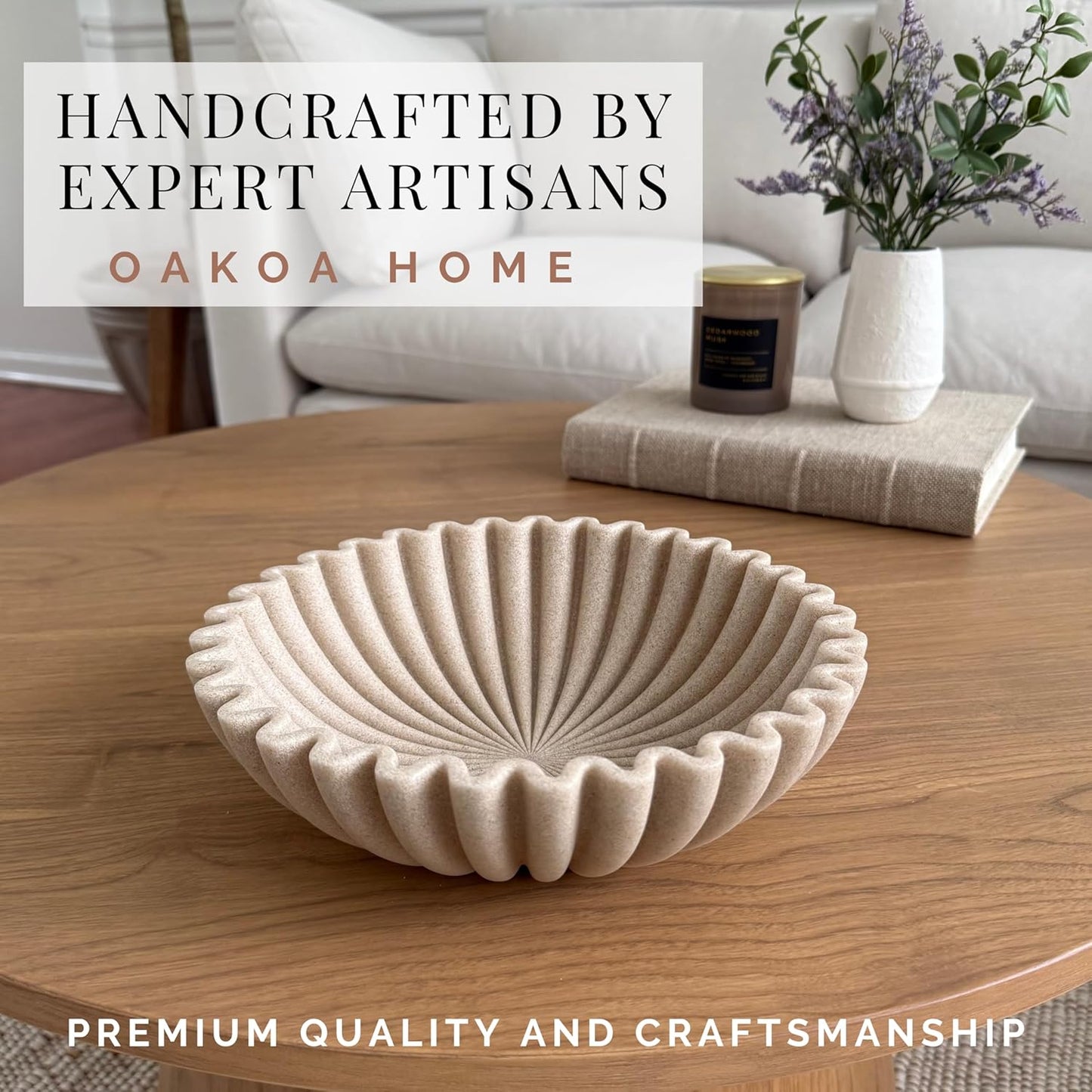 OAKOA Beige Resin Large Decorative Bowls for Home Decor - Decorative Bowl for Keys Entryway Table - Decorative Fruit Bowl Decor - Purse Bowl