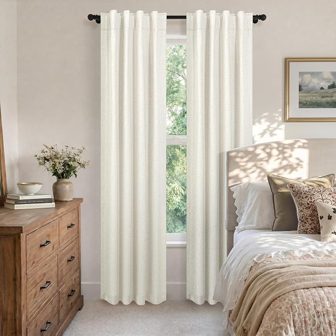 Cream Linen Blackout Curtains 36 x 84 Inch Length 2 Panels Narrow Small Curtains & Drapes Thermal Insulated Light Blocking Curtain for Bedroom Living Room 36 Wide 84 Inch Long 7 FT Back Tab Pleated