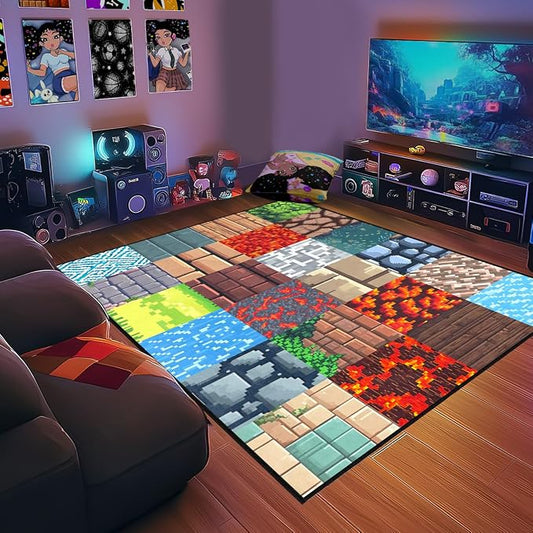 Game Room Rug - Video Game Block Theme Carpet Boys Room Decor for Bedroom Large Gaming Floor Mat Rugs for Boys Bedroom Playroom, 5'x7'