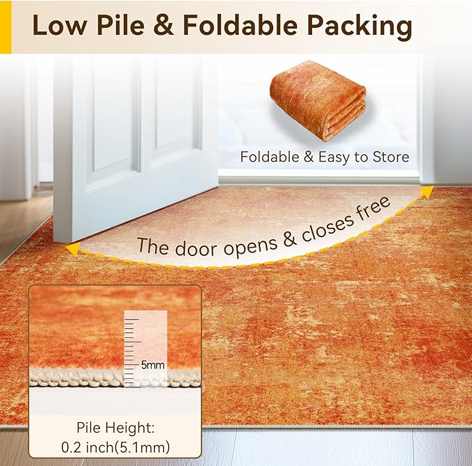 RELEANY Washable Area Rugs 8'x10' Non-Slip Modern Abstract Soft for Living Room Entryway Bedroom Kitchen, Print Pattern, Orange