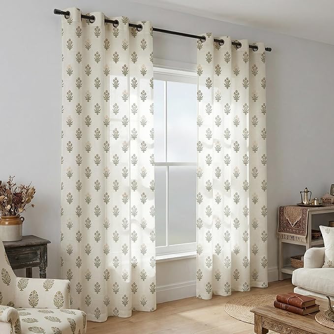 Brown Curtains 96 Inches Long 2 Panels Set,Sheer Patterned Floor to Ceiling Bay Window Curtains for Living Room