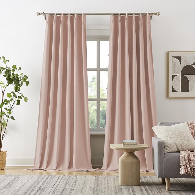 DUALIFE Pinch Pleated Full Blackout Curtains 108 Inches Long - Thermal Insulated Back Tab Blackout Curtains Panels for Girls Room Dining Room with Hooks (40 by 108 Inch, 2 Panels, Baby Pink)
