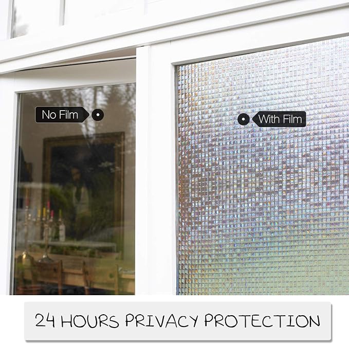 HIDBEA 3D Decorative Window Privacy Film Non-Adhesive Heat Control UV Blocking Static Cling Removable Vinyl Glass Tint for Home and Office, 17.5" x 118" (44.5 x 300 cm)