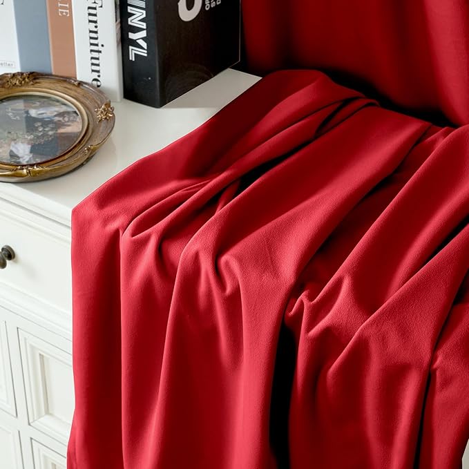 YoungsTex 90 Inch Red Velvet Blackout Curtains, Thermal Insulated Drapes with Grommet Room Darkening for Bedroom Living Room Privacy, 2 Panels, 52 X 90 Inch