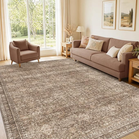Sasttie 5x7 Area Rugs, Ultra-Soft Washable Rug, Low Pile Foldable Thin Carpets with Non-Slip Backing, Skin-Friendly Stain Resistant Carpet for Living Room, Bedroom, Kitchen, Dorm, 5x7, Dark Brown
