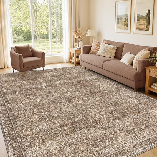 Sasttie 6x9 Area Rugs, Ultra-Soft Washable Rug, Low Pile Foldable Thin Carpets with Non-Slip Backing, Skin-Friendly Stain Resistant Carpet for Living Room, Bedroom, Kitchen, Dorm, 6x9, Dark Brown