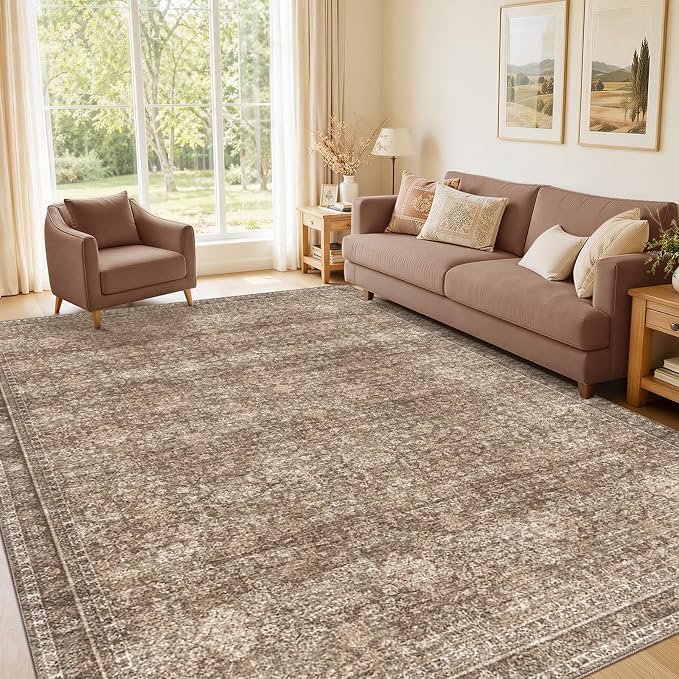 Sasttie 4x6 Area Rug, Ultra-Soft Washable Rug, Low Pile Foldable Thin Carpets with Non-Slip Backing, Skin-Friendly Stain Resistant Carpet for Living Room, Bedroom, Kitchen, Dorm, 4x6, Dark Brown