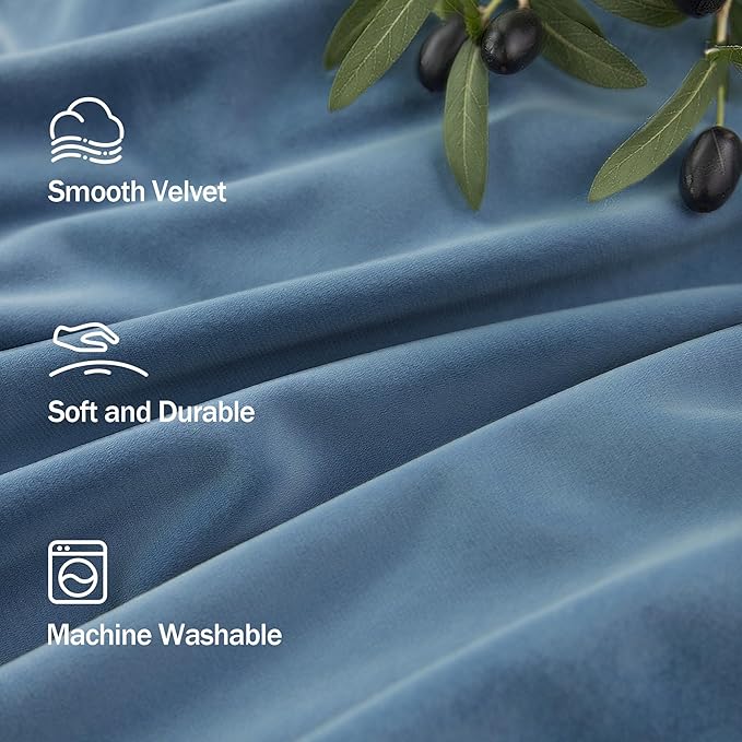 Light Blue Velvet Curtains 108 Inches Long 2 Panels for Living Room Rustic Thick Luxury Insulating Soundproof Darkening Curtain for Bedroom Patio Door 108 in Length Dusty Chambery Slate Blue Grey Gray