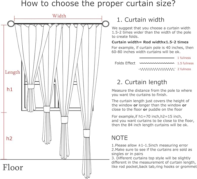 Vision Home Floral Linen Curtains 84 inch Long Rod Pocket Back Tab Farmhouse Light Filtering Botanical Print Window Curtains for Living Room Bedroom Semi Sheer Drapes Gray on Beige 2 Panels,54"Wx84"L