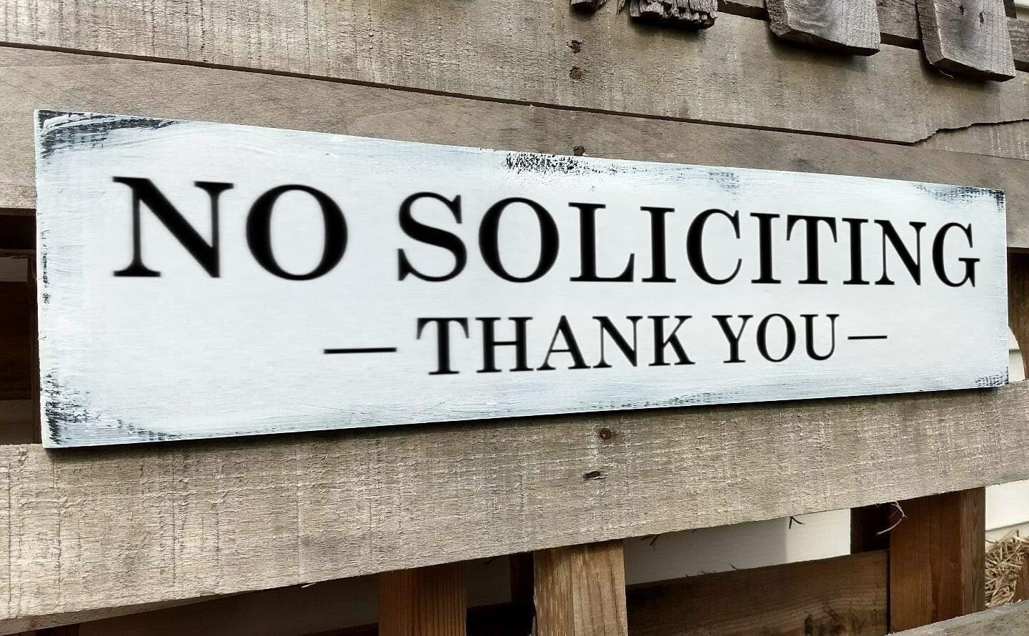 No Soliciting Sign for House,Ideal No Soliciting Signs for Front Door, Wall, Doorbell,Hanging Wood Plaque,Perfect No Solicitation Signs for Every Home, Business or Office 4x16 Inch