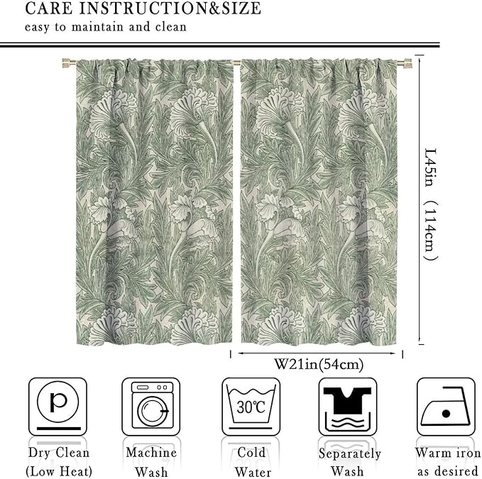 Bohemia William Morris Art Blackout Window Curtains, Vintage Flowers and Foliage Rod Pocket Curtains, for Living Room Bedroom 21(W)*45(L) 2 Panels