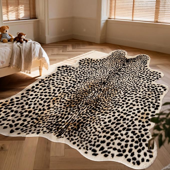 Leopard Print Rug, Large Cheetah Rug 6.2x8 Feet Soft Faux Animal Print Carpet Skin Hide Cheetah Area Rug for Bedroom Livingroom Home Office Multicolor