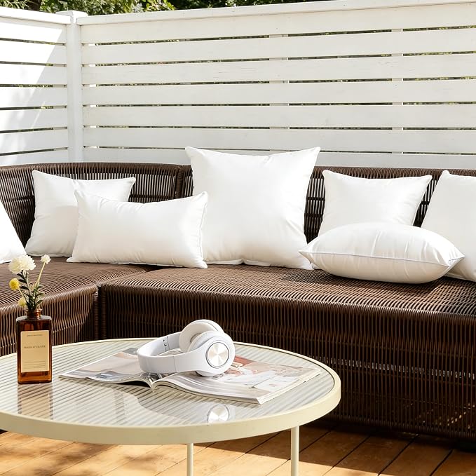 Oubonun 20x20 Outdoor Pillow Inserts (Pack of 2) - Square Waterproof Throw Pillow - Decorative Throw Pillows Insert for Couch Sofa Bed Patio Furniture - White Pillows
