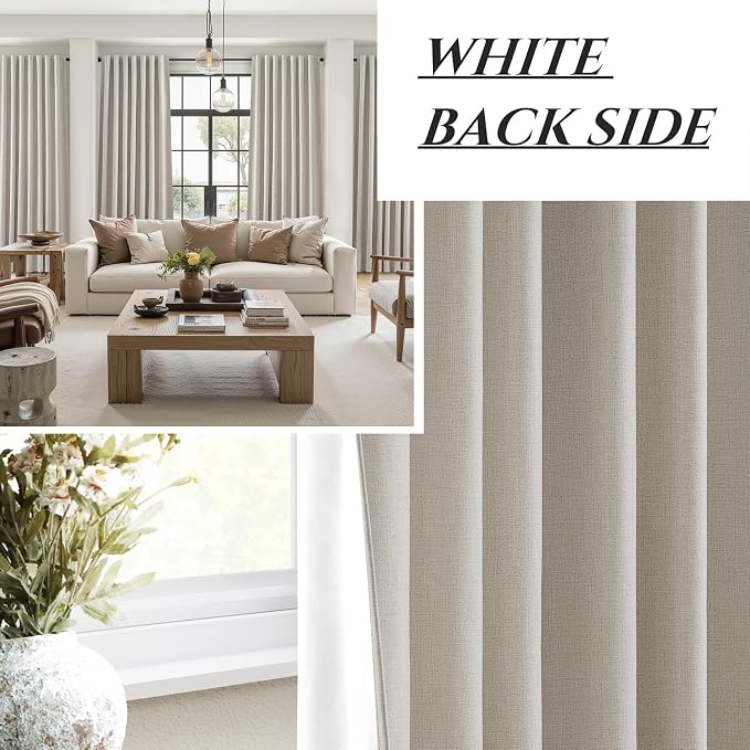 Room Darkening Curtains 72 Inches Long 2 Panels Burg, Rich Linen Heavy Insulated Bay Window Curtains Modern Neutral Drapes for Bedroom/Cabin/Kitchen (W50" x L72"Tall) 6FT Length Back Tab/Hook Belt