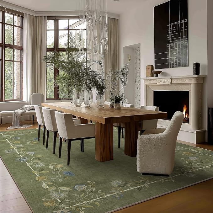 Washable Rugs 8x10 Area Rugs for Living Room: Bedroom Rug Stain Resistant Non Slip Low Pile Ultra Soft Faux Wool Lightweight Large Carpets for Dining Room Kitchen Farmhouse Home Office Indoor