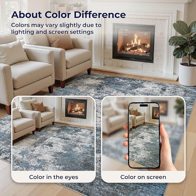 DMOYEST Area Rug Living Room Rugs - 5x7 Large Soft Indoor Neutral Modern Abstract Low Pile Washable Rug Carpet for Bedroom Dining Room Farmhouse Home Office - Grey Blue