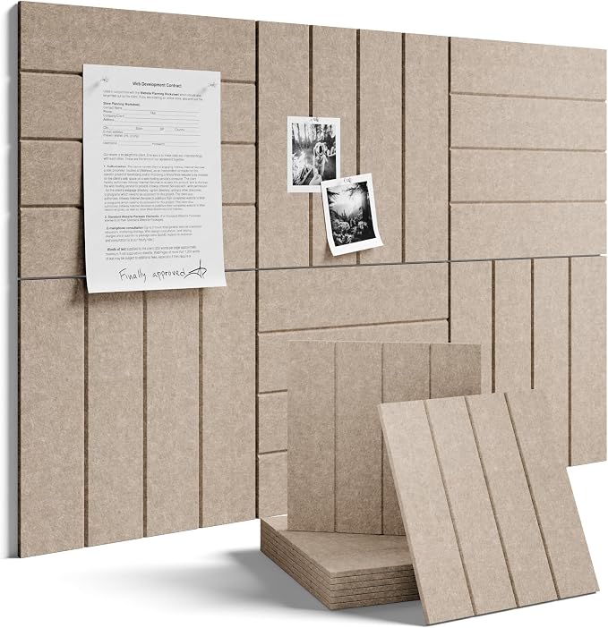 Fluxynara Large Felt Bulletin Board 36"x24" Cork Board Alternative - 6 Pack with 32 Safe Removable Adhesive Tabs, Cork Boards for Walls Felt Board for Home Office Classroom Pin Board-Taupe