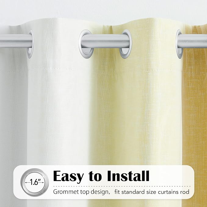 Ombre 100% Blackout Curtains 84 Inches Long 2 Panels for Bedroom Living Room Yellow and White Double Layer Sheer Overlay Mix & Match Grommet Thermal Soundproof Drapes with Tiebacks, 52x84