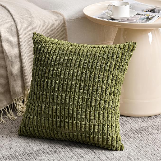 Fancy Homi 4 Packs Decorative Throw Pillow Covers for Living Room Couch Bed, Modern Farmhouse Boho Home Décor Accent Cushion Case, 14" x 14", Moss Green