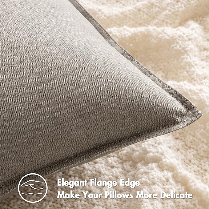 MIULEE Pack of 2 Decorative Linen Pillow Covers 24x24 Inch Light Grey | Boho Farmhouse Modern Soft Accent Euro Shams Throw Pillows for Bed Neutral Cushion Covers Sofa Couch Living Room Home Decor