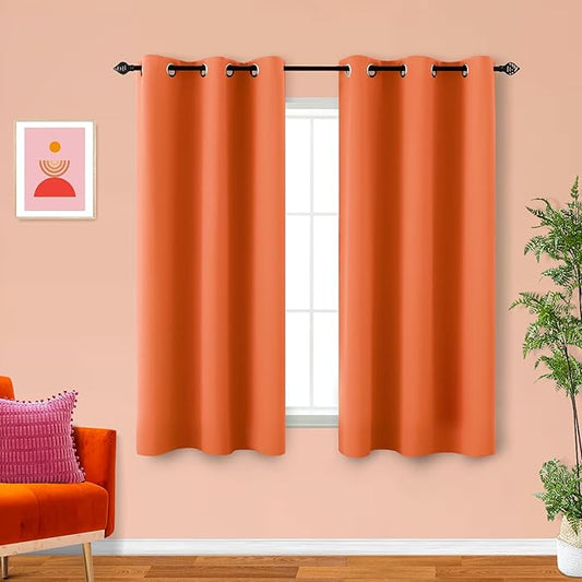 KOUFALL Fall Kitchen Curtains 45 Inch Length 2 Piece Set Cafe Themed Short Blackout Colorful Curtains for Bedroom Autumn Decorations Home Decor Bathroom Small Window