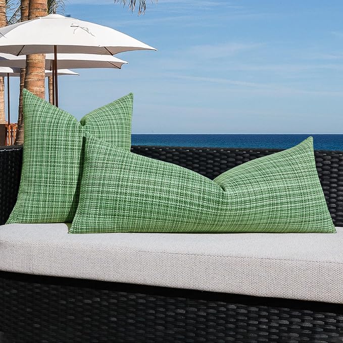 Kevin Textile Outdoor Waterproof Throw Pillow Covers 14x36 Inch Pack of 1 Woven Faux Linen Decorative Water Resistant Long Body Lumbar Cushion Covers for Tent Patio Garden Couch Sofa Sage Green