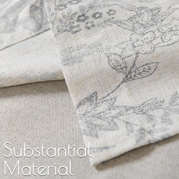 jinchan Linen Valance Curtain Farmhouse Grey Floral Printed Small Window Curtain for Kitchen Rustic Country Light Filtering Valance for Living Room Bedroom 18 Inch Rod Pocket 1 Panel Gray on Beige