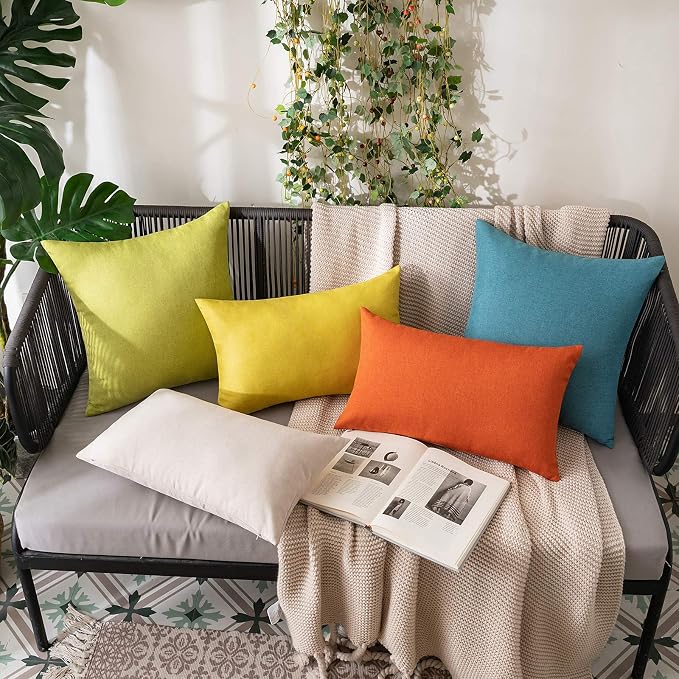 MIULEE Pack of 2 Decorative Outdoor Solid Waterproof Throw Pillow Covers Spring Euro Sham Faux Linen Garden Farmhouse Cushion Cases for Summer Patio Tent Balcony Couch Sofa 24x24 Inch Green