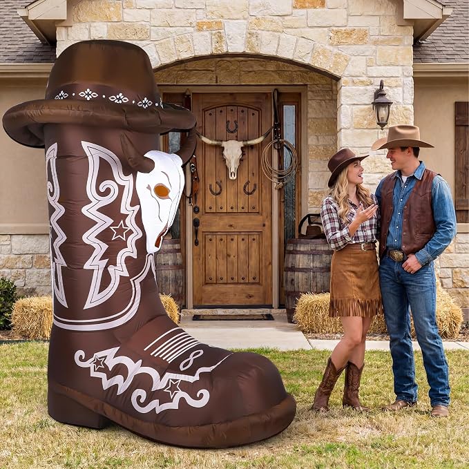 MiniInflat 7ft Inflatable Western Boots with Built in LED Lights Blow up Boots Decoration for Western Cowboy Cowgirl Birthday Baby Shower Party Indoor Outdoor Yard Decor(Cowboy)