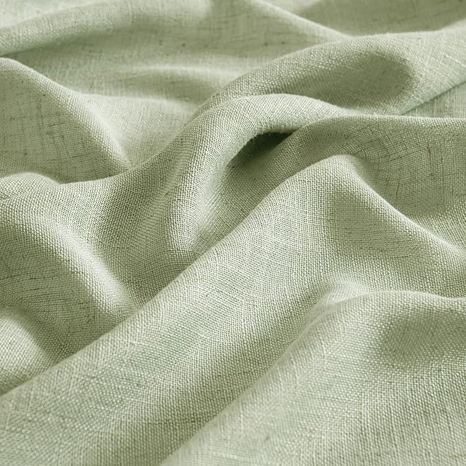 MIULEE Sage Green Linen Curtains 54 Inch Length 2 Panels for Bedroom Living Room, Soft Thick Linen Textured Short Window Drapes Semi Sheer Light Filtering Back Tab Rod Pocket Burlap Look Decor