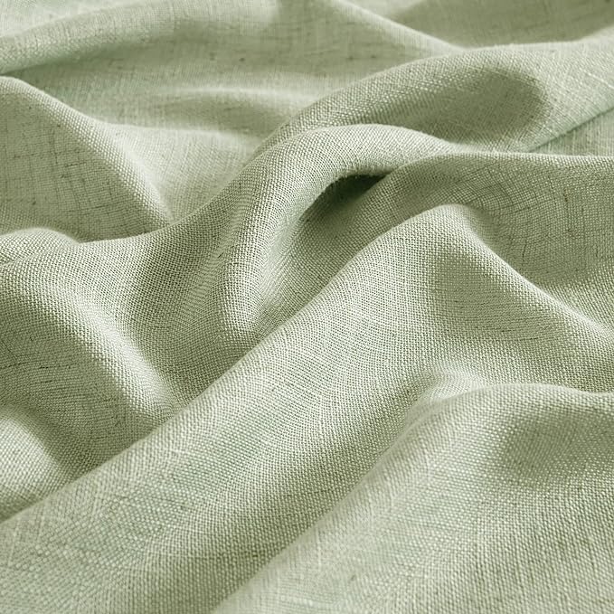 MIULEE Sage Green Kitchen Curtains 36 Inch Length 2 Panels, Soft Thick Linen Textured Semi Sheer Light Filtering Short Cafe Tier Curtains for Small Half Window Bathroom Laundry Back Tab Rod Pocket
