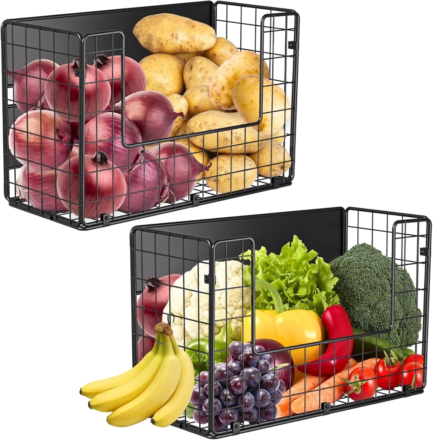 2 Set Magnetic Shelf for Fridge, Fruit Potato & Onion Storage Bins, Pantry Organizers & Storage, Large Container Magnetic Basket for Refrigerator, Kitchen Counter, Cabinet, Magnetic Fridge Organizer