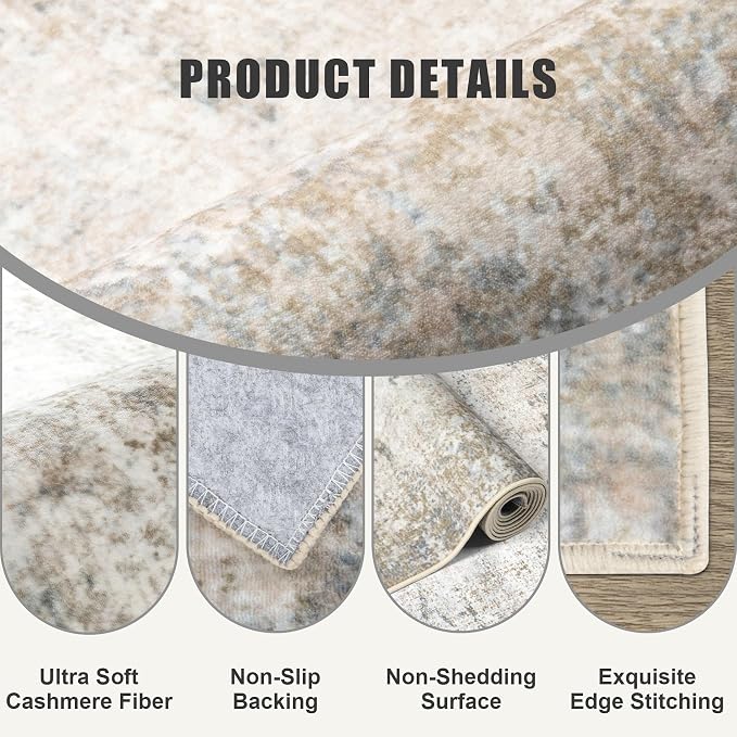 Washable Area Rug 2x3 Entryway Rug: Washable Modern Abstract Soft Thin Rug Indoor Floor No Slip Stain Resistant Carpet for Bedroom Dining Room Farmhouse Nursery Home Office - Brown Grey