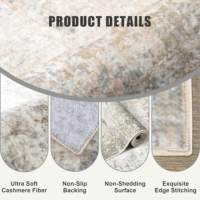 2'x6' Runner Rug Washable Rug: Modern Abstract Soft Thin Runner Rug Brown Grey