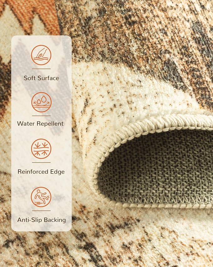 BESTSWEETIE Area Rug 10x14 Rug Machine Washable Non-Slip Low Pile Print Pattern Western Rug for Living Room Bedroom Entryway Tribal Series -Cream/Camel