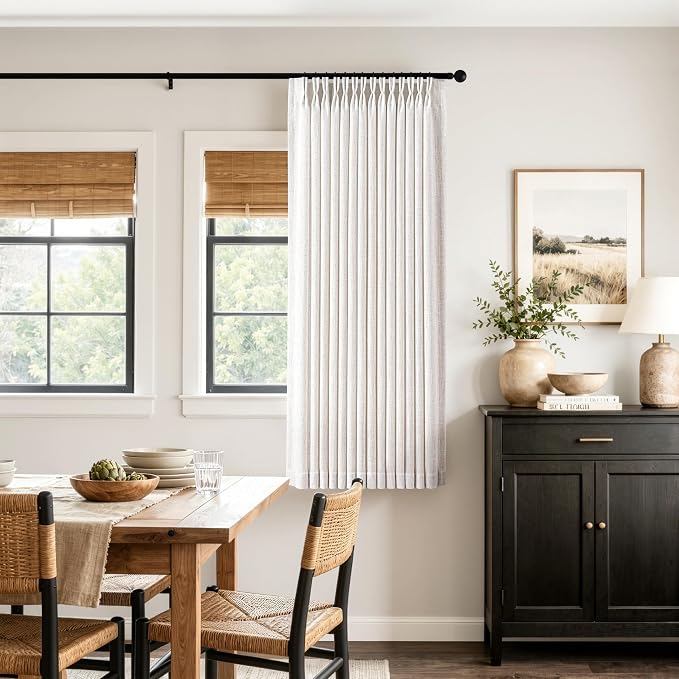 MIULEE Pinch Pleated Thick Linen Curtains 63 Inches Long 2 Panels for Dining Living Room Bedroom, Memory Trained Drapes Pleat Back Tab Light Filtering Natural Short Window Curtains with Hooks&Rings