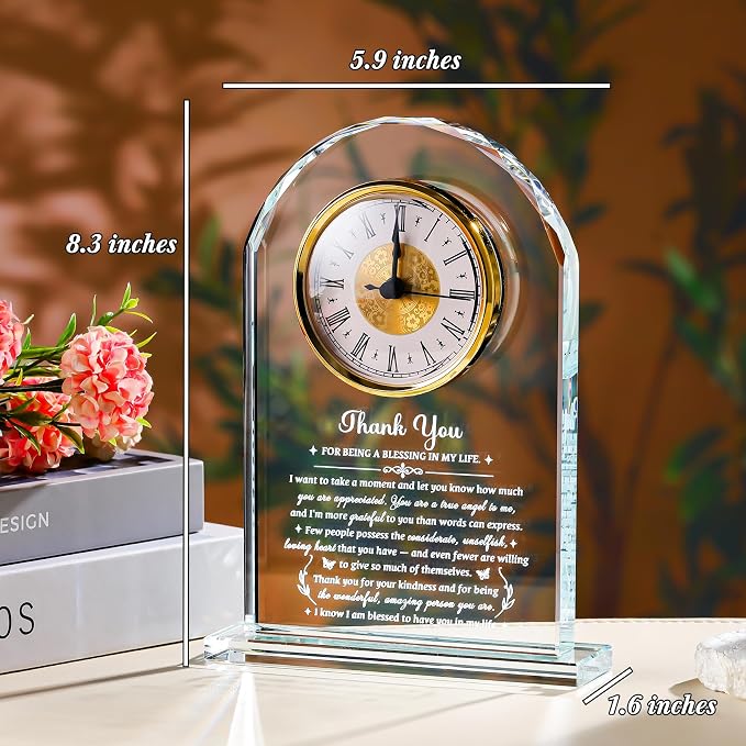 Movdyka Thank You Appreciation Gifts for Women Men, Crystal Clock Plaque | Appreciation Gifts for Coworker Boss Friends Mom Volunteer Nurse Doctor, Thank You for Being A Blessing in My Life