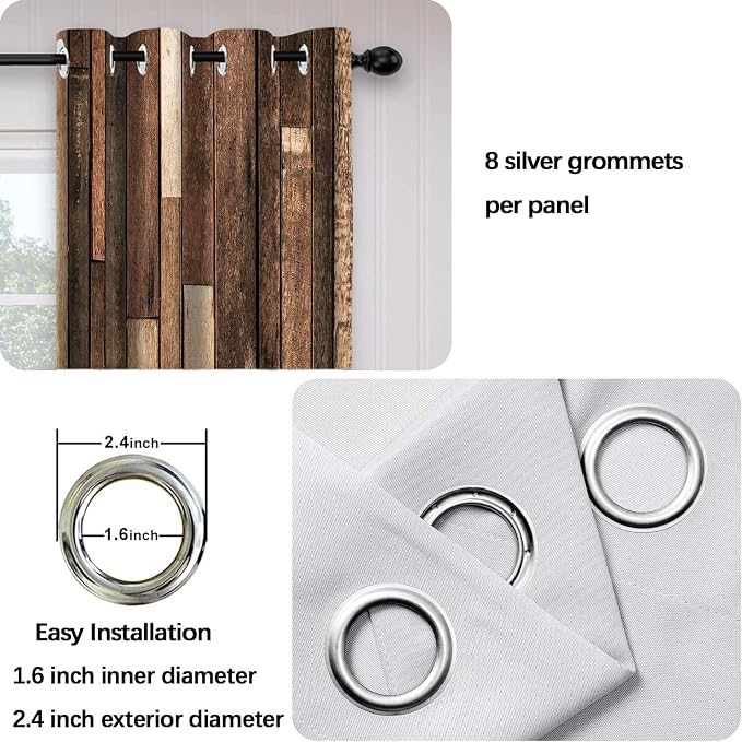 iTapnoom Rustic Wooden Brown Blackout Curtains, Retro Farmhouse Wood Board Door Living Room Bedroom Decor Thermal Curtain Darkening Grommet Window Drapes Treatments, 2 Panels 52x84 Inch