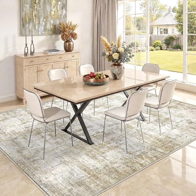8x10 Area Rugs Washable Living Room Rug-No Slip Soft Carpets Modern Abstract Indoor Floor Stain Resistant Large Carpet for Bedroom Dining Room Farmhouse Nursery Home Office Tan