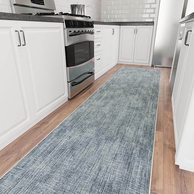 Ottomanson Aisle Runner Rug 2'7" x 44' – Soft Non-Slip Rug, Low Pile Carpet for Hallways, Events, Churches & Extra-Long Indoor Spaces, Solid Greyish Blue