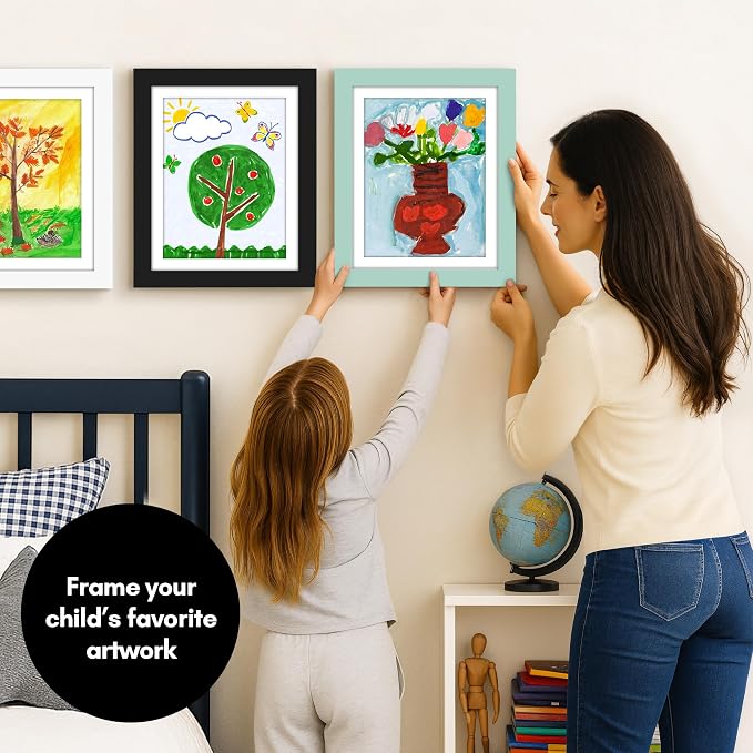 Americanflat Kids Artwork Frame Changeable (Seafoam Green) - Magnetic Door Holds 100 Art Pieces - 8.5x11 Letter Size Display with Mat or 10x12.5 Without Mat - My Mini Masterpiece